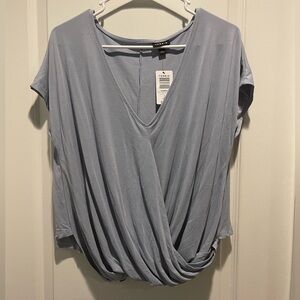 torrid Light Blue Draped V-Neck Short Sleeve Top